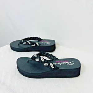 Skechers Yoga Foam Flip Flops Sandals Shoes Black Rhinestones Womens 8 Thongs